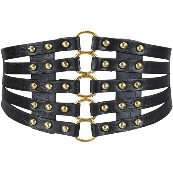 Women Black Cinch Tied Corset Elastic Wide Waist Belt Underbust Waistband - Picture 1 of 7